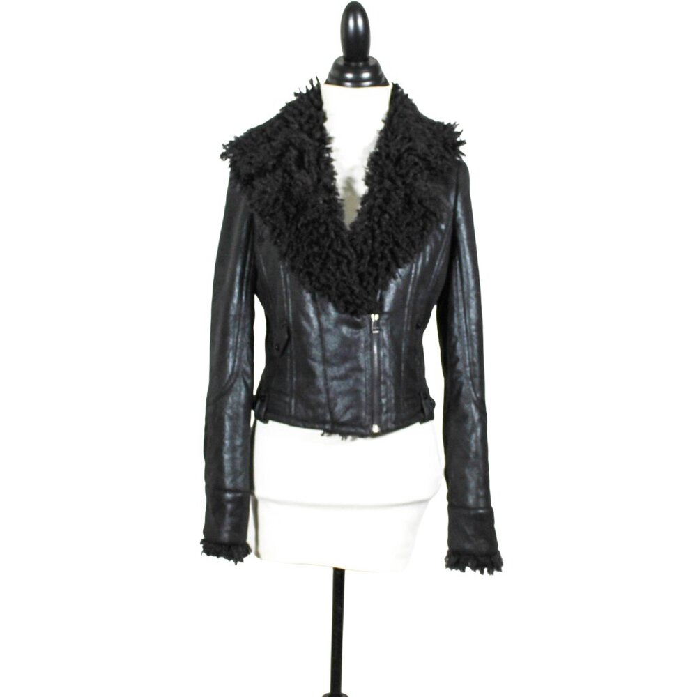 NWT 2014 Penny Lane Style Black Shag Moto Coat | Glam Rocker Goth Chic Jacket |